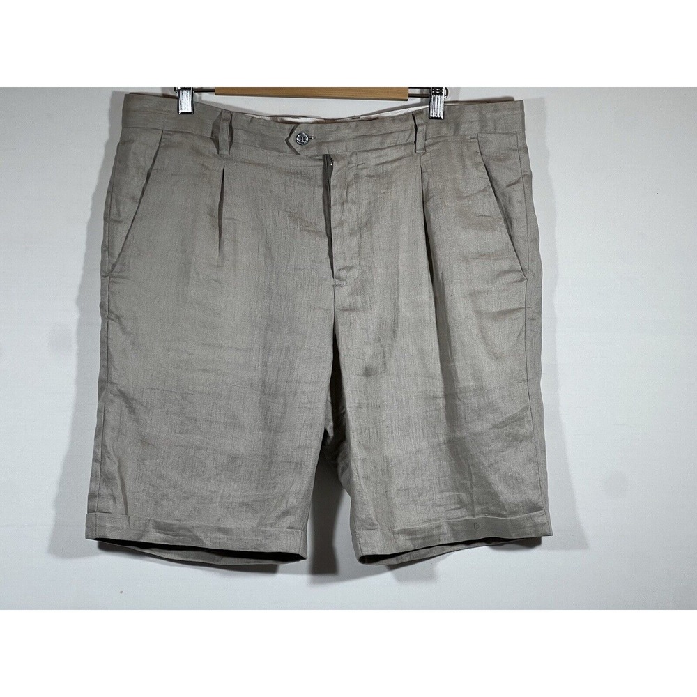 Linen Shorts Mens 38 Gray Pleated Casual Summer‎ Lightweight Beach